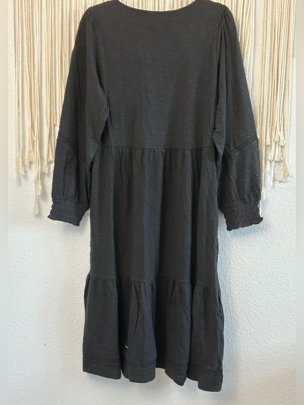 Denim & Co. Canyon Retreat Easy Midi Tiered Dress Washed Black Long Sleeve - Picture 10 of 16